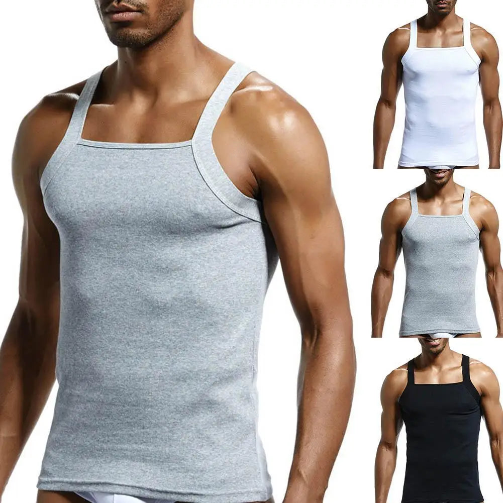 Casual Men Vest Solid Color Cotton Sleeveless Slim Vest Breathable Fitness Cotton Men Tank Top White Fashion Vest for Man 2021