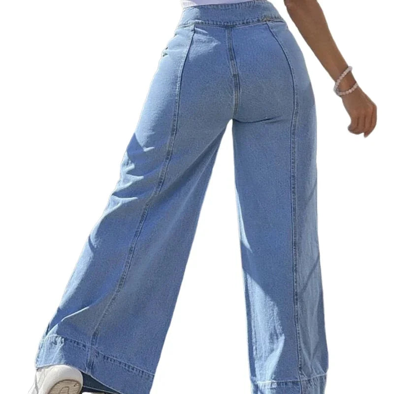 Women'S New Fashionable Casual High Waisted Washed Light Colored Pants Ladies' Fashionable Temperament Wide Leg Jeans