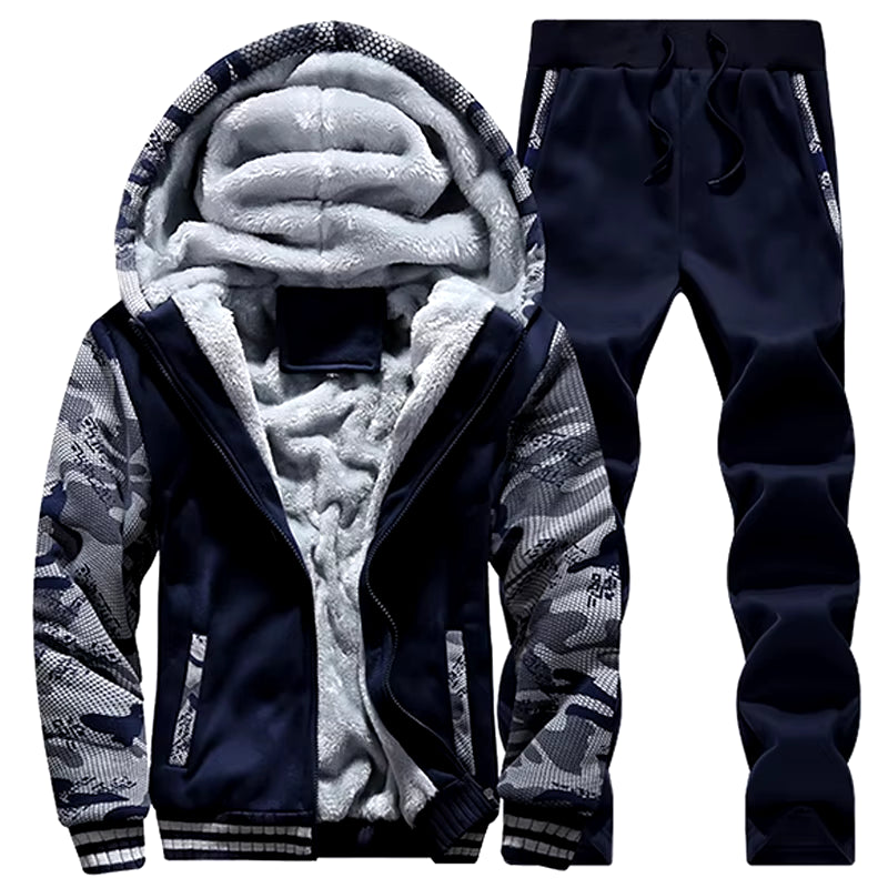 Winter Fleece Men Tracksuits Casual Set plus Velvet Warm Sweater Suit Patchwork Camouflage Sportswear Men Clothing plus Size 5XL