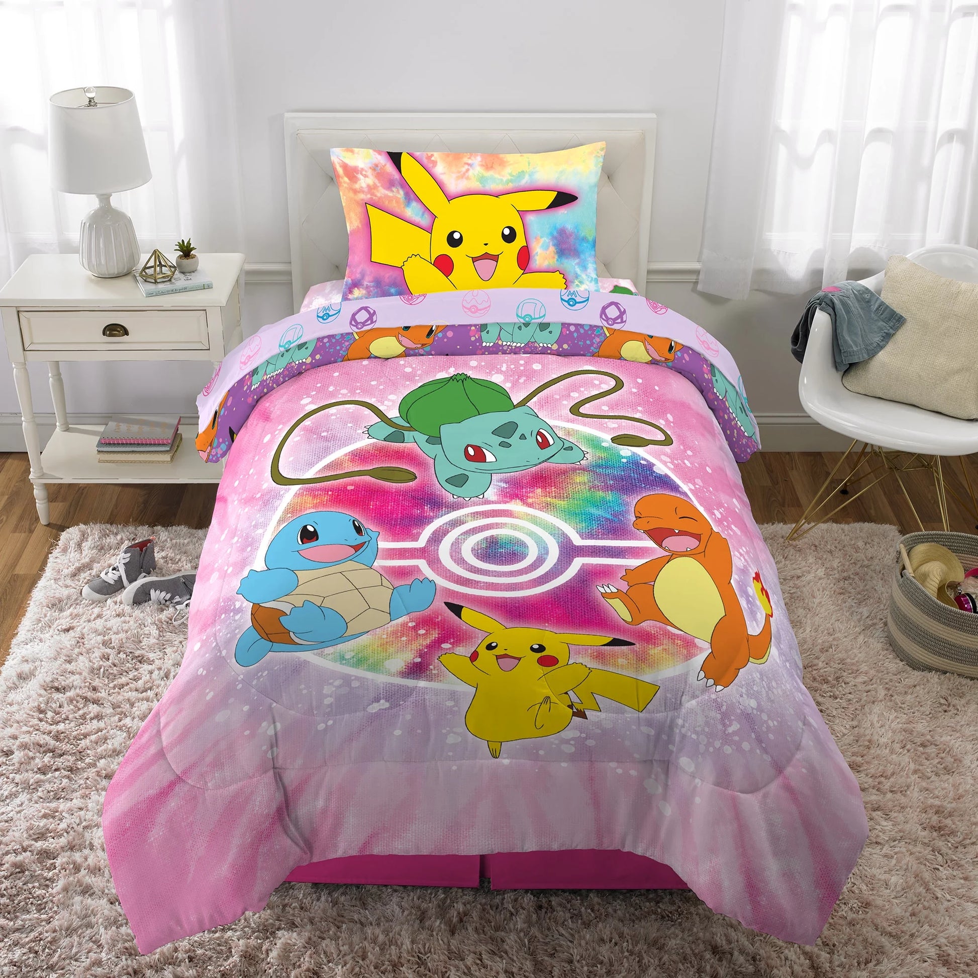 Kids Twin Bed in a Bag, Tie-Dye, Gaming Bedding, Comforter and Sheets