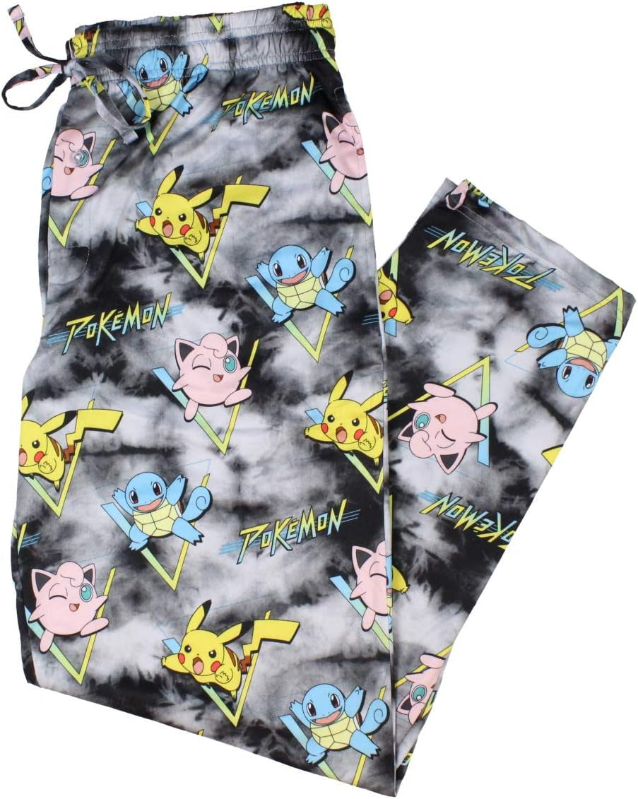 Pokémon Men'S Pikachu Squirtle and Jigglypuff Tie Dye Adult Sleep Bottoms Pajama Pants