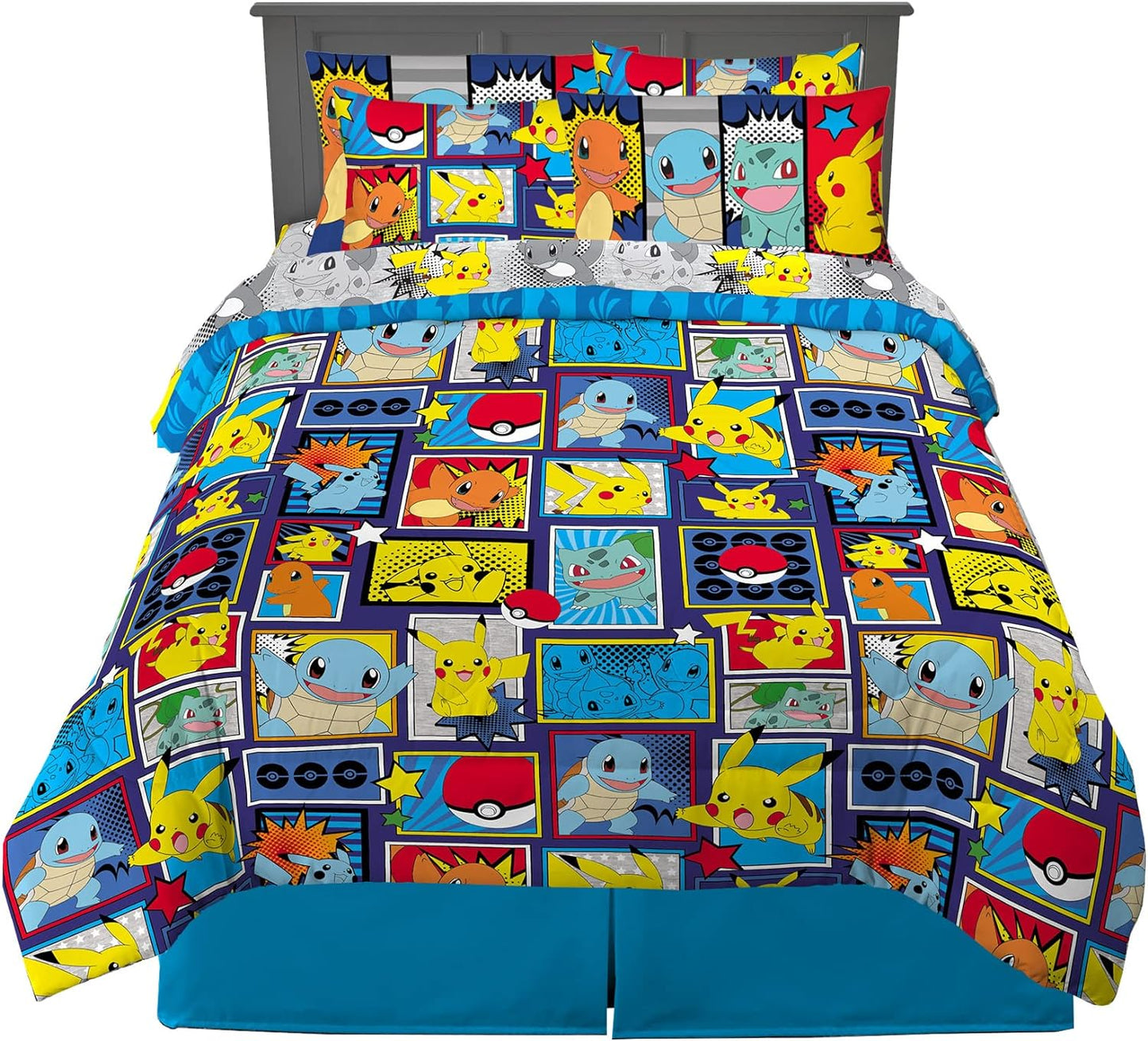 Kids Bedding Super Soft Comforter and Sheet Set with Sham, 7 Piece Full Size, Pokemon