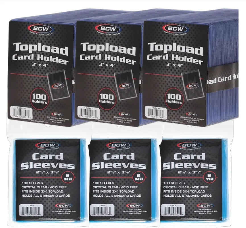 300 Card Sleeves +300 Top Loaders for Cards Baseball Card Protectors Penny Sleeves + Toploaders