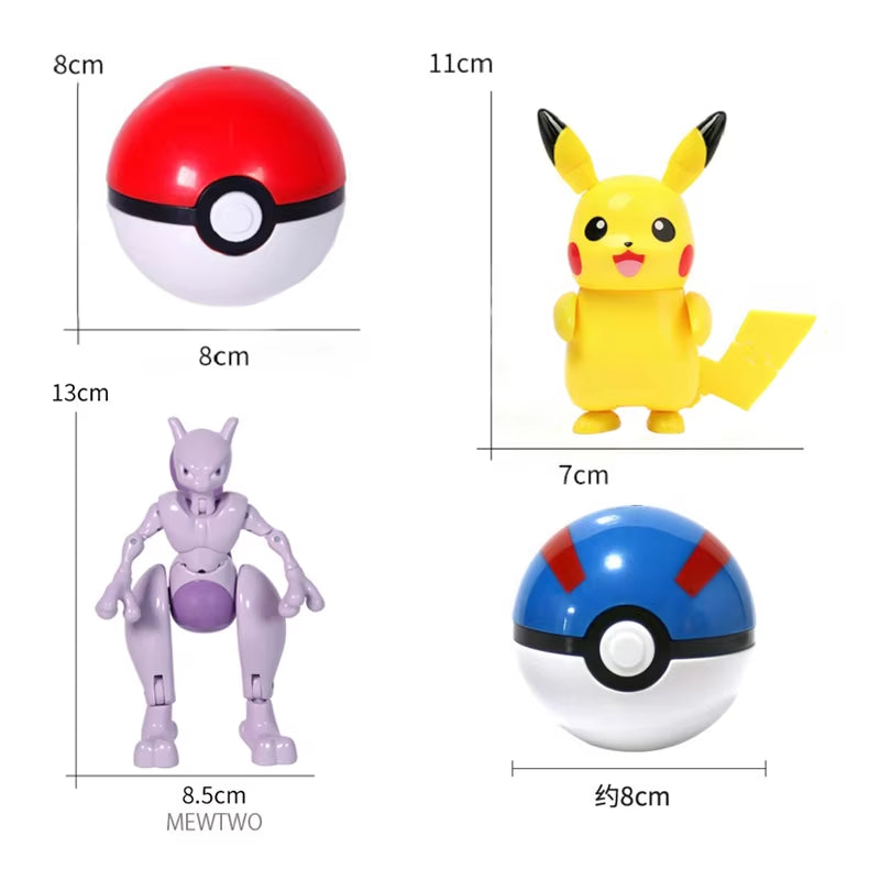 Pokemon Ball Deformation Toys Pikachu Mewtwo Gyarados Pocket Monster Pokeball Pokemon Action Figure Children Toys Gift