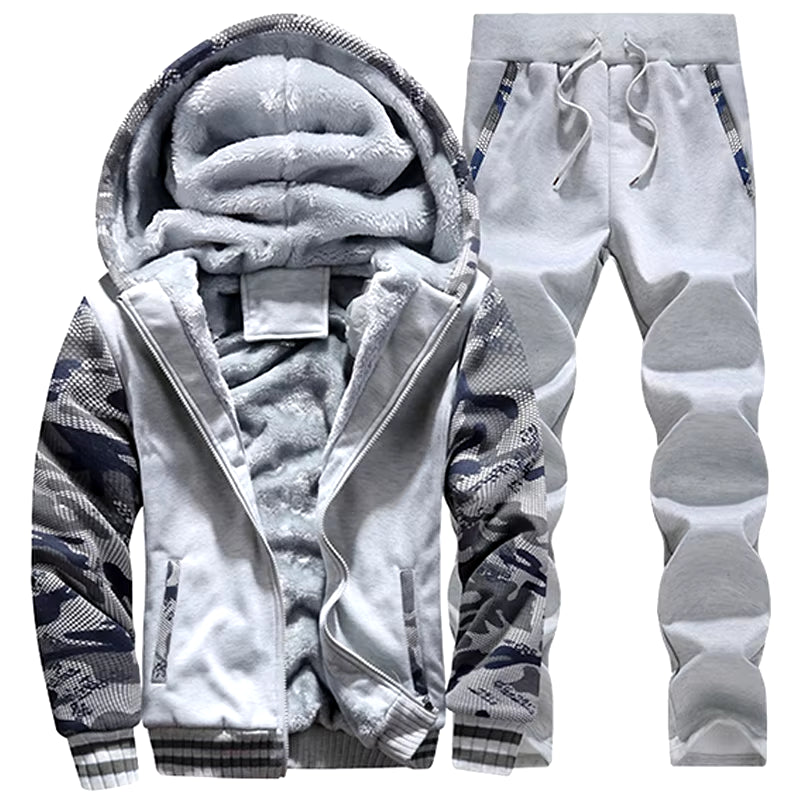 Winter Fleece Men Tracksuits Casual Set plus Velvet Warm Sweater Suit Patchwork Camouflage Sportswear Men Clothing plus Size 5XL