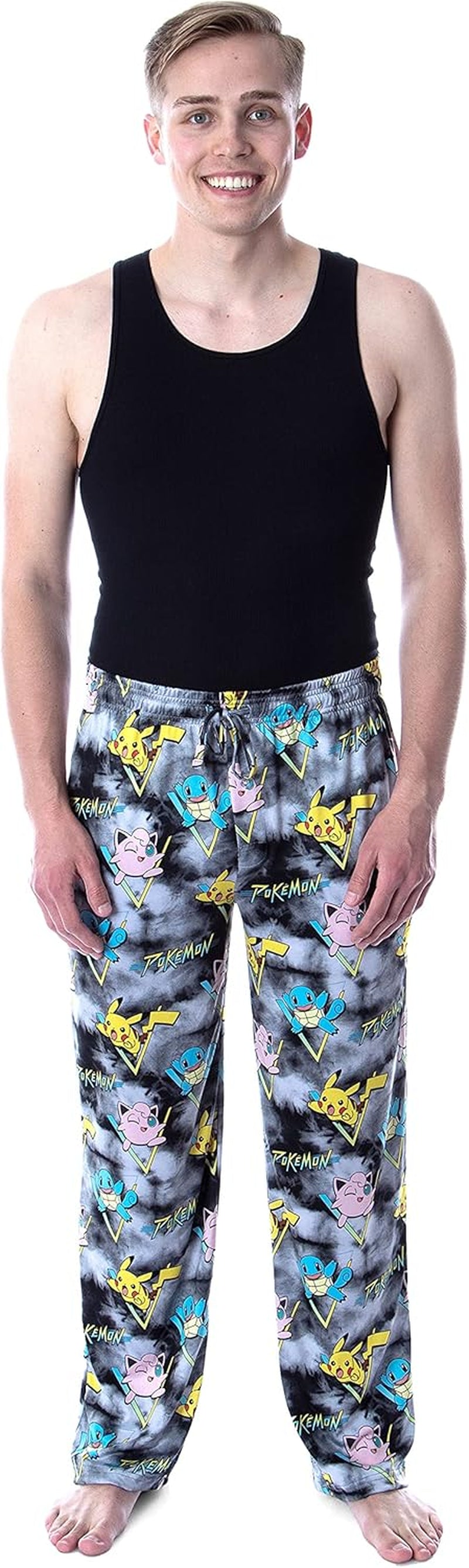 Pokémon Men'S Pikachu Squirtle and Jigglypuff Tie Dye Adult Sleep Bottoms Pajama Pants