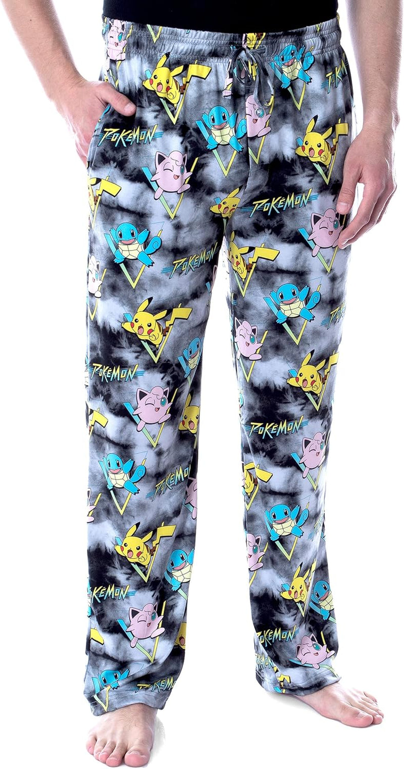 Pokémon Men'S Pikachu Squirtle and Jigglypuff Tie Dye Adult Sleep Bottoms Pajama Pants