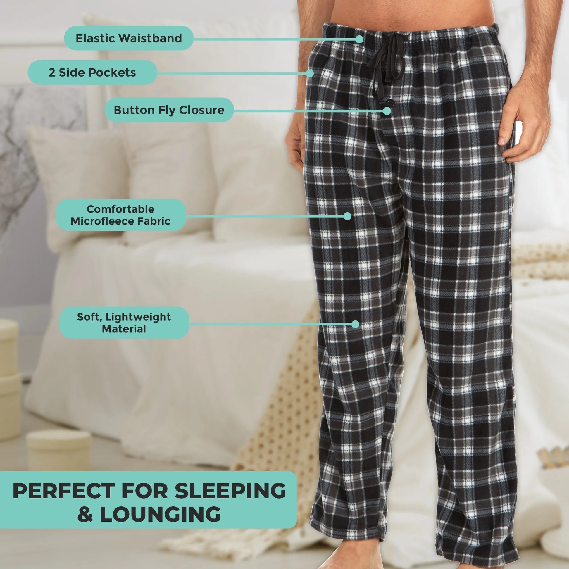 Mens 3 Pack Pajama Pants for Men, Microfleece Pajama Pants, Men'S Pajamas, Sleep Pants with Pockets, up to Size 3XL