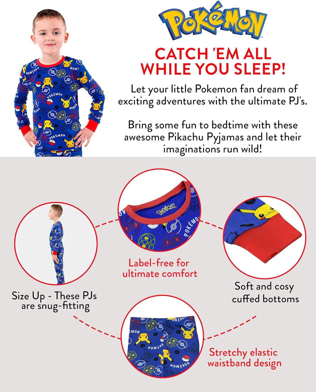 Pajamas for Boys | Soft Cotton Pikachu Pajama | Officially Licensed Kids Pokémon Pjs