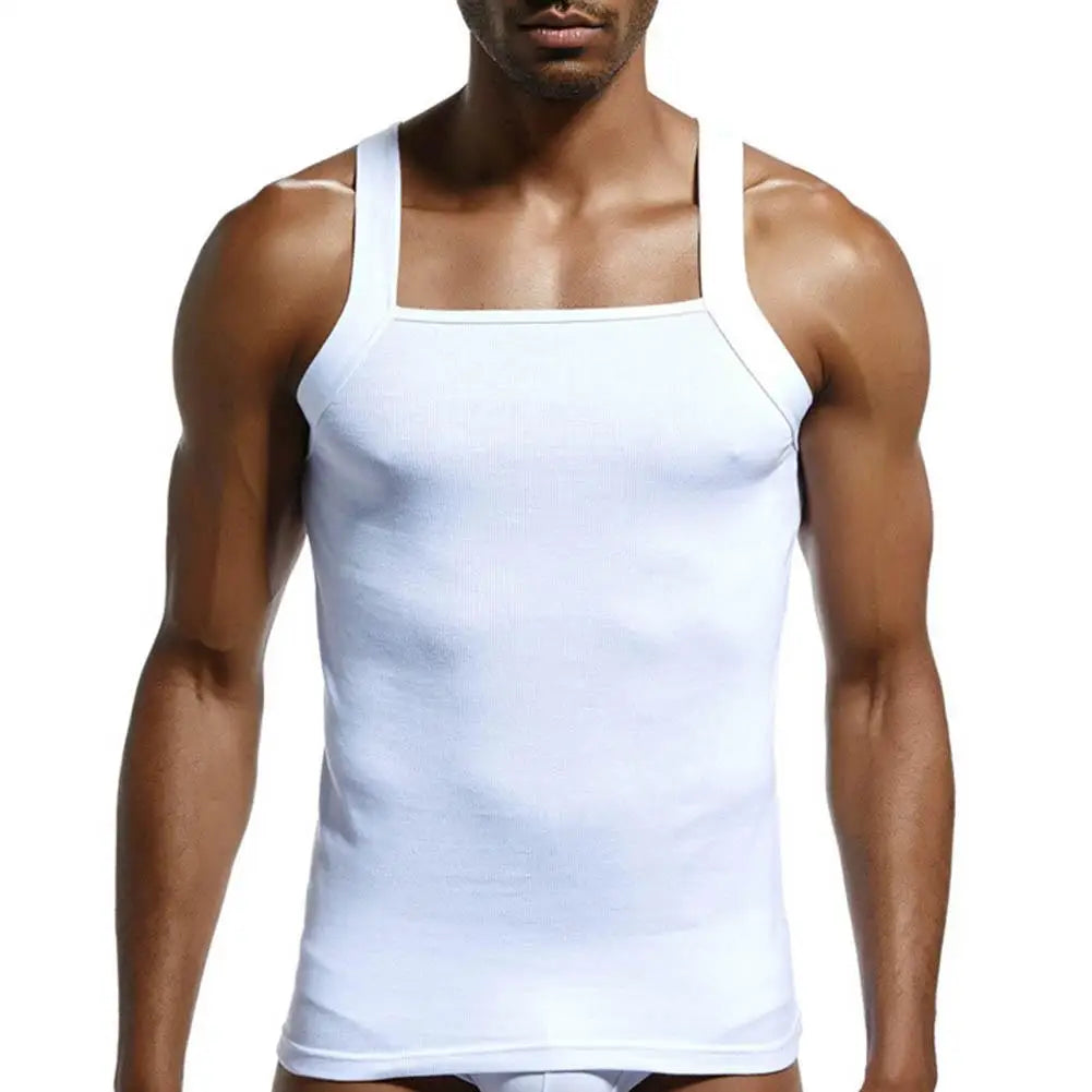 Casual Men Vest Solid Color Cotton Sleeveless Slim Vest Breathable Fitness Cotton Men Tank Top White Fashion Vest for Man 2021