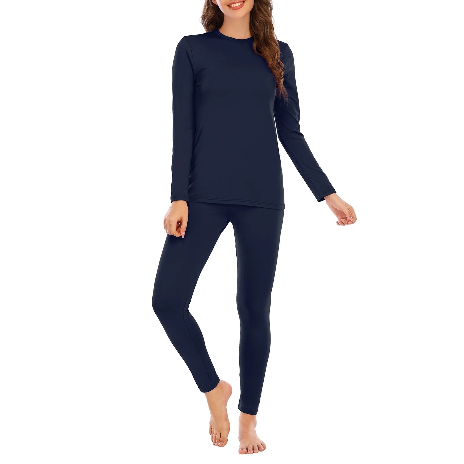 Thermal Underwear for Women Long Johns Women with Fleece Lined Base Layer Women Cold Weather Thermals Top and Bottom Set Xx-Large Navy Blue