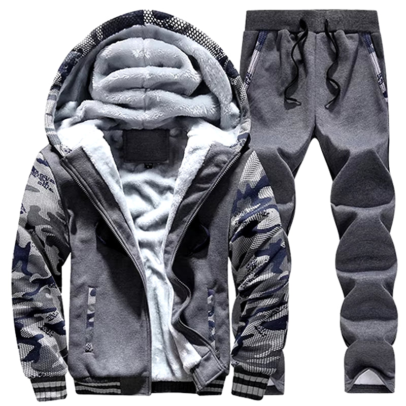 Winter Fleece Men Tracksuits Casual Set plus Velvet Warm Sweater Suit Patchwork Camouflage Sportswear Men Clothing plus Size 5XL