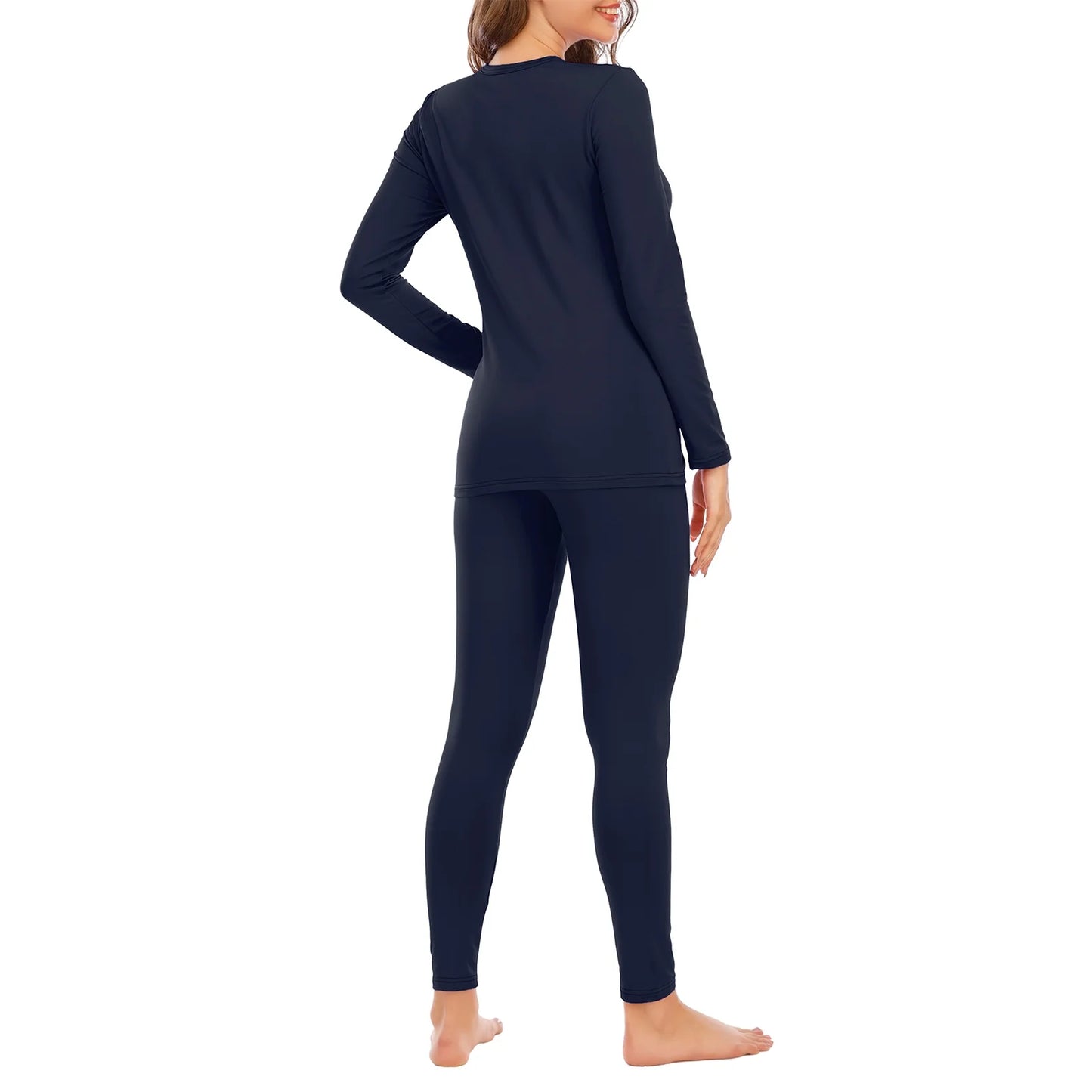 Thermal Underwear for Women Long Johns Women with Fleece Lined Base Layer Women Cold Weather Thermals Top and Bottom Set Xx-Large Navy Blue