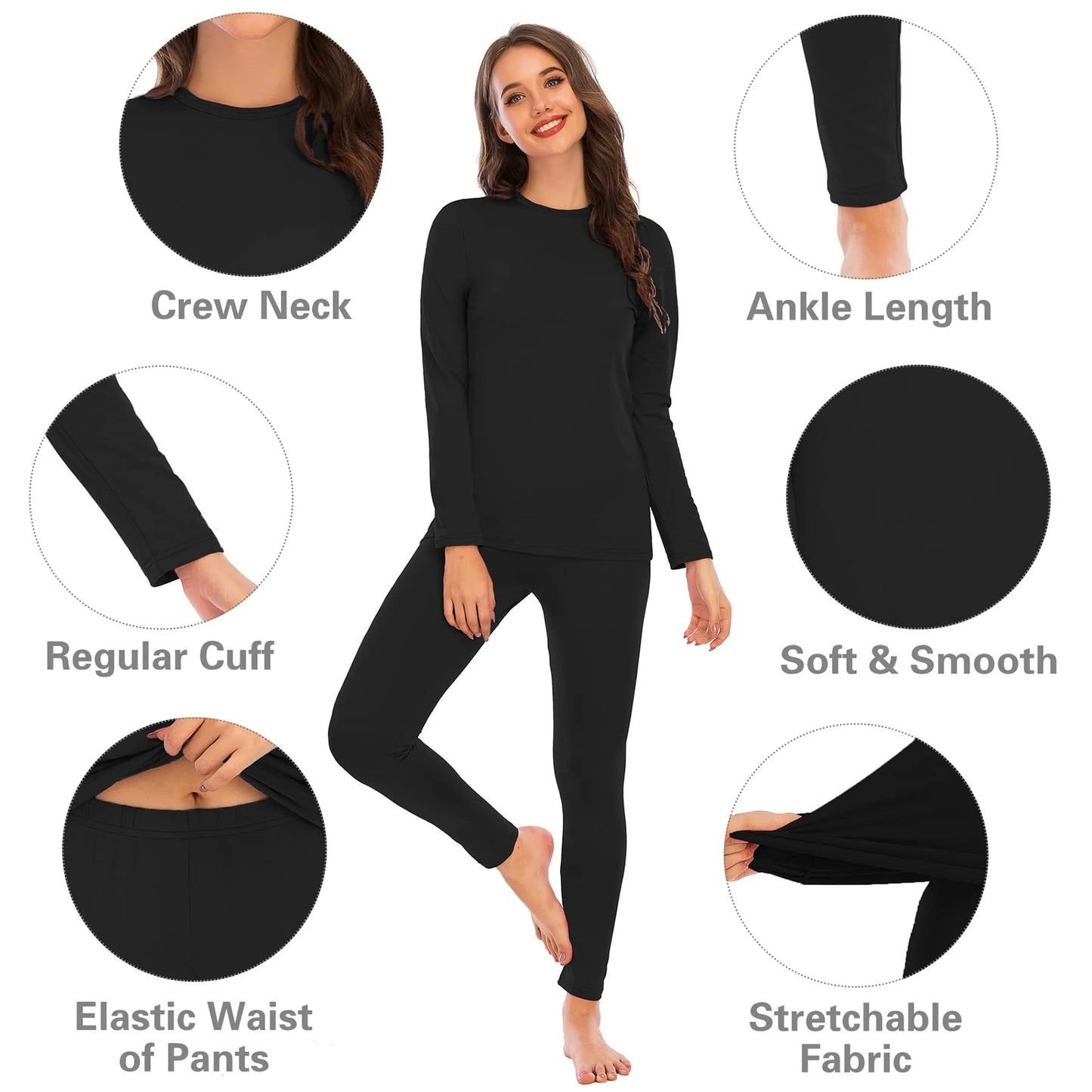 Thermal Underwear for Women Long Johns Women with Fleece Lined Base Layer Women Cold Weather Thermals Top and Bottom Set Xx-Large Navy Blue